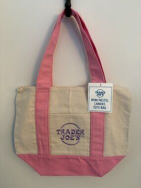 TRADER JOE'S | Authentic Pink Mini Canvas Tote Bag NWT | Limited Spring 2026